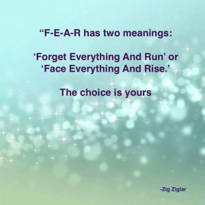 FEAR has two meanings - "Forget Everything And Run" or "Face Everything And Rise" --Zig Ziglar